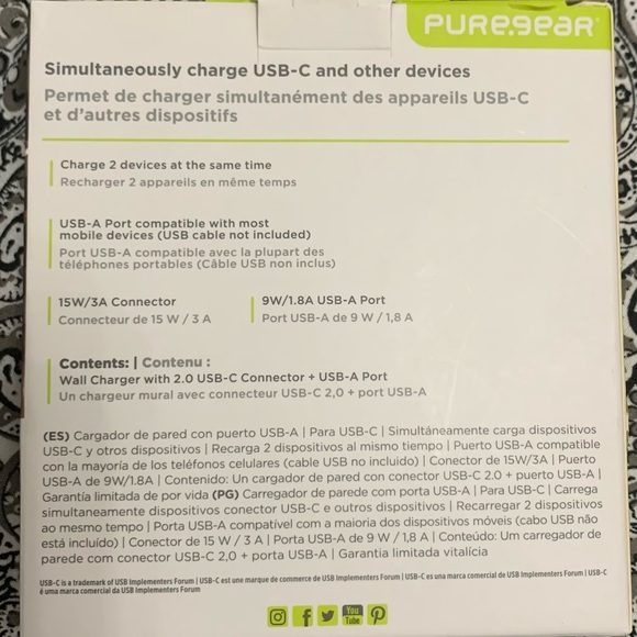 pure gear wall charger +USB A Port - Picture 2 of 3